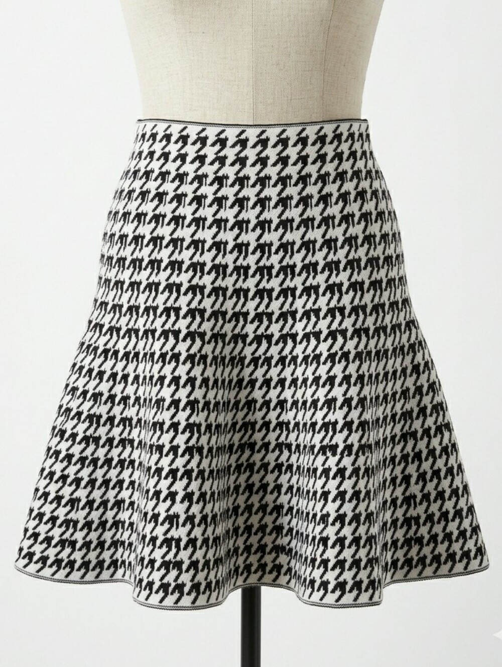 Vintage Reversible Houndstooth A-Line Knit Skirt Black White Retro Mod XS